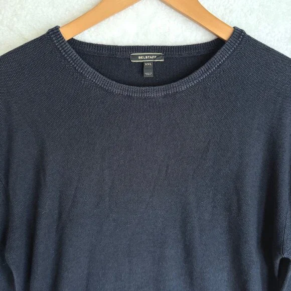 mens size‎ XXL navy blue virgin wool Belstaff sweater jumper seedstitch